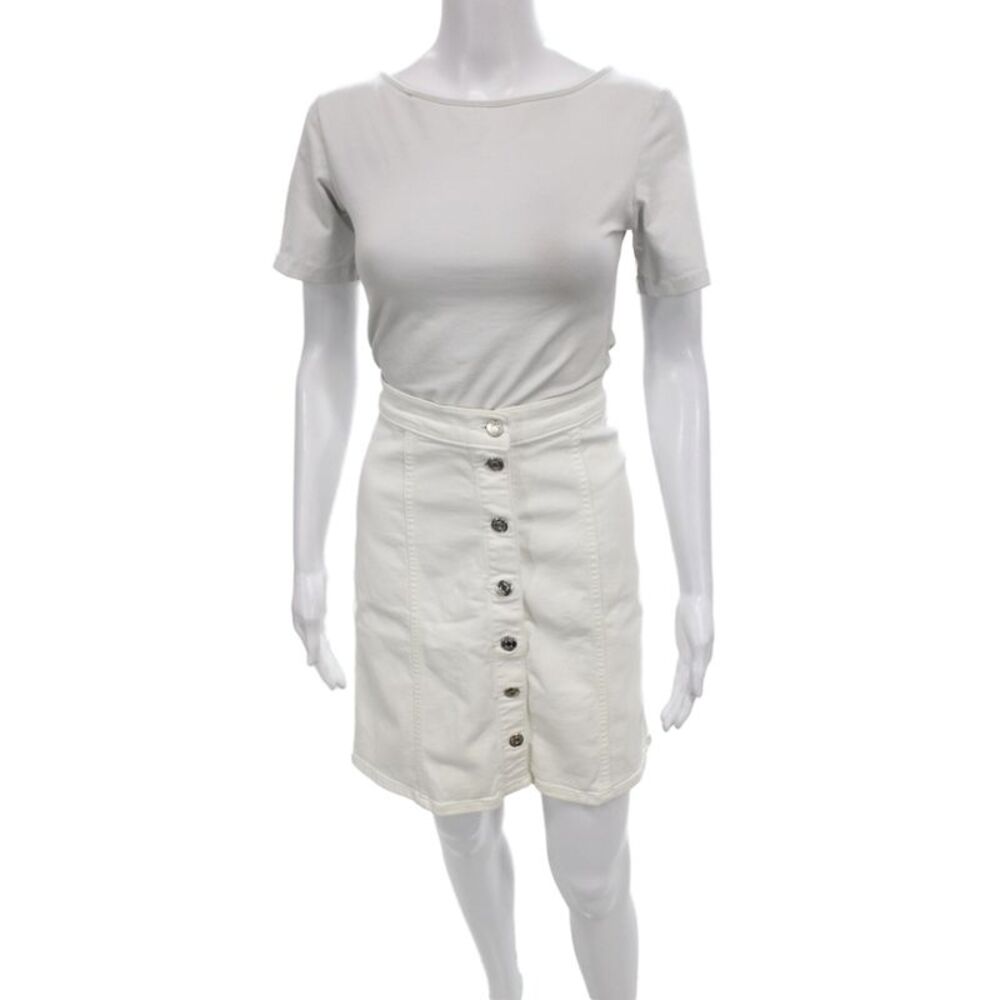 J Crew Women Mini Denim Skirt White Button Casual Size 27